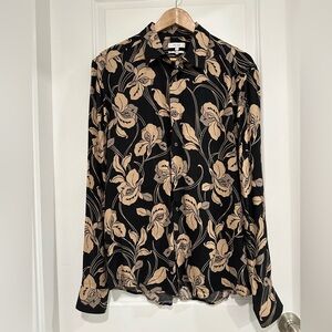 Reiss Black and Tan Floral Button Down Shirt Men’s Size Large Slim Fit